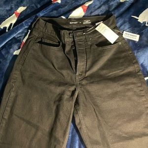 Black button fly jeans